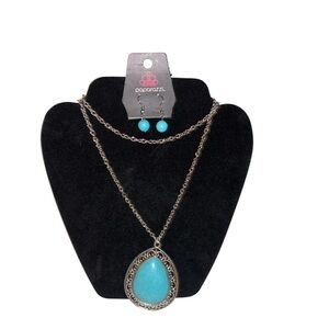 Blue and Silver Necklace Set with Turquoise Accents